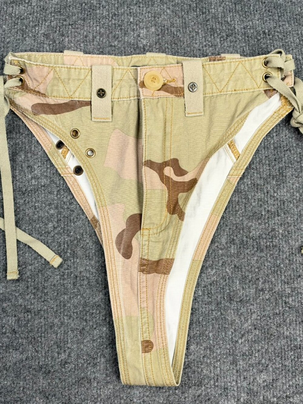 SMFK Womens Camouflage Bikini Bottom Size S Lace Up Tactical Utility Swim Thong